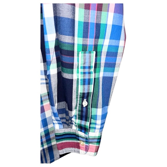 Chaps Shirt Men’s Size L Blue Green White Easy Care Button Front Long Sleeve - Picture 7 of 8